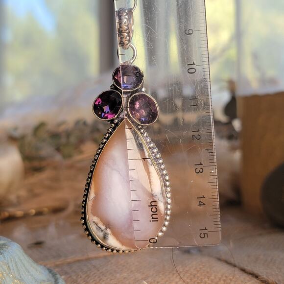 Captivating Montana Agate Pendant, Sterling Silver Necklace With Amethyst Accent - Picture 4 of 10